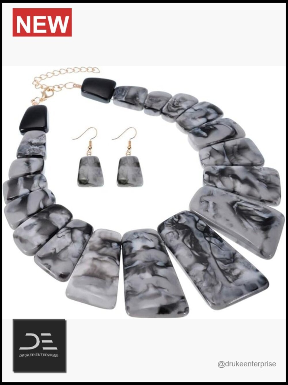 Vintage Chunky Statement Necklace Earrings Set Copper Alloy Cubic Zirconia